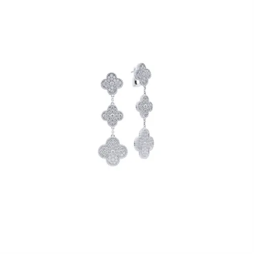 Khuyên Tai Jewery Luxury Magic Alhambra White Gold Earrings With 3 Motifs, Full Pavé Vàng Trắng