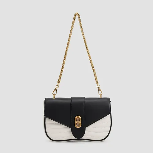 Túi Đeo Chéo Nữ Charles & Keith CNK Aubrielle Chain-Handle Panelled Crossbody Bag  80151129 Màu Đen Trắng