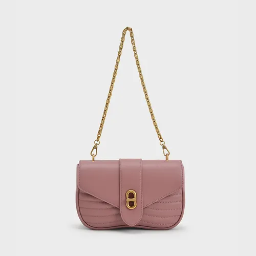 Túi Đeo Chéo Nữ Charles & Keith CNK Aubrielle Chain-Handle Panelled Crossbody Bag 80151129 Màu Hồng Vỏ Đỗ