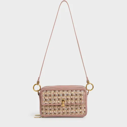 Túi Đeo Chéo Nữ Charles & Keith CNK Dancer Tweed Boxy Crossbody Bag - Blush 80840325
