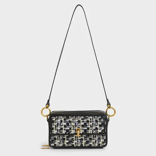 Túi Đeo Chéo Nữ Charles & Keith CNK Dancer Tweed Boxy Crossbody Bag - Navy 80840325