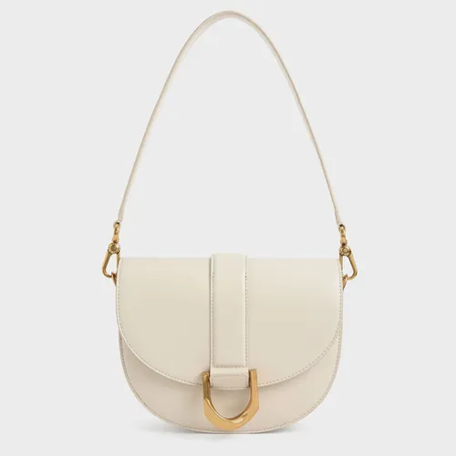 Túi Đeo Vai Nữ Charles & Keith CNK Gabine Saddle Bag 80781610-1 Màu Trắng Kem