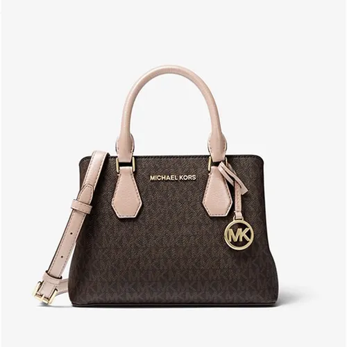 Túi Xách Michael Kors MK Camille Small Logo And Leather Satchel 30F9GCAS1B Màu Nâu Đen
