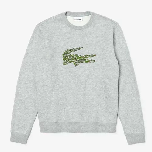 Áo Nỉ Lacoste Men's Crew Neck Multi Croc Badge Fleece Sweatshirt SH8552-CCA Màu Xám