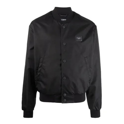 Áo Khoác Nam Bomber Dolce & Gabbana D&G Logo-Patch Buttoned Bomber Jacket Màu Đen Size 46