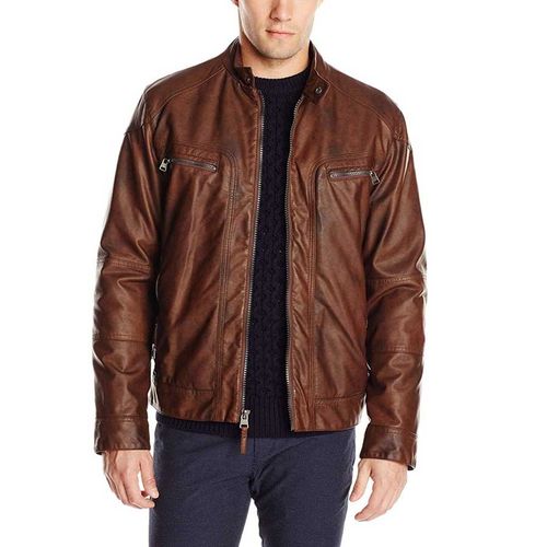 Áo Khoác Da Nam Calvin Klein Faux-Leather Moto Jacket With Hoodie Màu Nâu-1