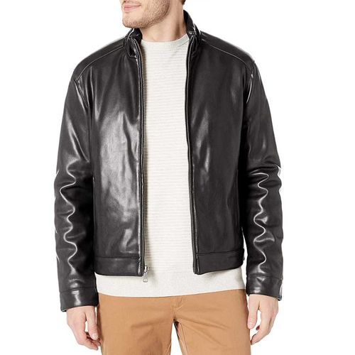 Áo Khoác Da Nam Cole Haan Signature Zip Front Faux Leather Moto Jacket Màu Đen
