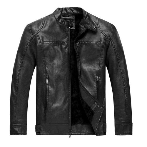 Áo Khoác Da Nam WULFUL Vintage Stand Collar Leather Jacket Motorcycle PU Faux Leather Outwear Black8806 Màu Đen