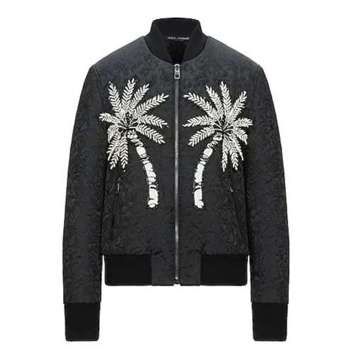 Áo Khoác Nam Dolce & Gabbana D&G Embellished Palm Leaf Bomber Jacket Màu Đen Size 46