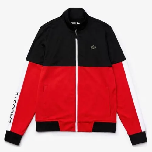 Áo Khoác Lacoste Men's Sport Colorblock Resistant Piqué Zip Sweatshirt Màu Đỏ Phối Đen Size S