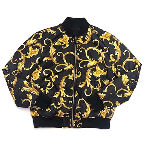 Áo Khoác Versace Bomber Jacket Màu Đen Họa Tiết Vàng Size 48