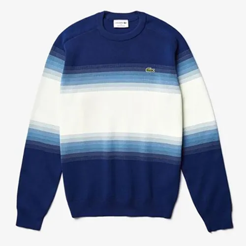 Áo Len Lacoste Made In France Degraded Cotton Crew Neck Sweater Phối Màu Xanh Trắng Size S