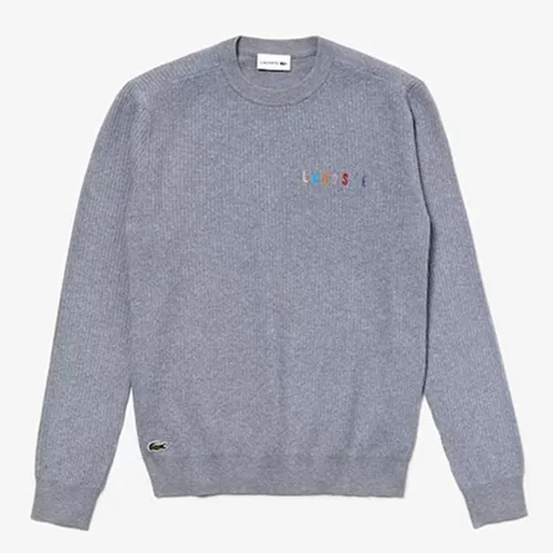 Áo Len Lacoste Men's Crewneck Embroidered Cotton Blend Sweater Màu Xám Size S