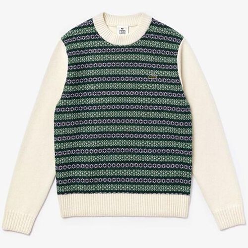 Áo Len Lacoste Unisex Live Jacquard Motif Wool Blend Crew Neck Sweater Màu Xanh Trắng Size M