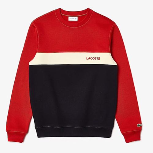 Áo Nỉ Lacoste Men’s Colorblock Piqué Printed Logo Sweatshirt Màu Đỏ/Trắng/Xanh Navy Size S