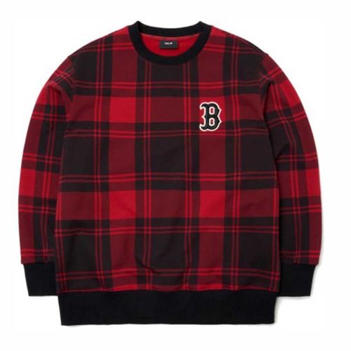 Áo Sweater Nỉ MLB Check Front Overfit Sweatshirt Boston Red Sox 3AMTC2114-43RDD Màu Đen Đỏ