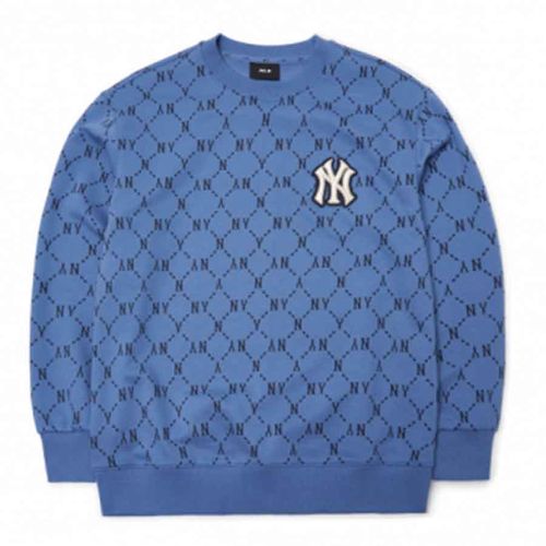 Áo Nỉ Sweater MLB Monogram Diamond All Over Overfit Sweatshirt New York Yankees 3AMTM0314-50BLD Màu Xanh Blue