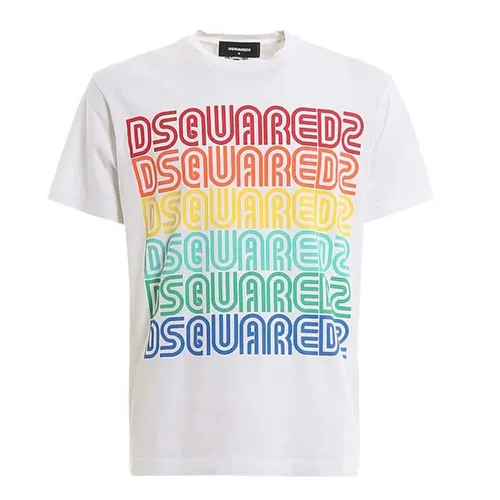 Áo Phông Dsquared2 Rainbow Logo Print T-Shirt Màu Trắng