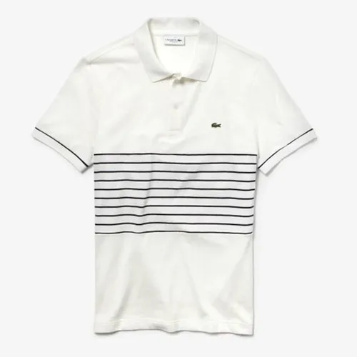 Áo Phông Men's Lacoste Striped Cotton Petit Pique Polo Shirt Màu Trắng Size S