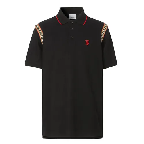 Áo Polo Burberry Icon Stripe And Monogram Polo Shirt In Black Size XS