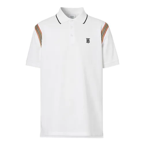 Áo Polo Burberry Icon Stripe And Monogram Polo Shirt In White Size M - Thời trang - Vua Hàng Hiệu