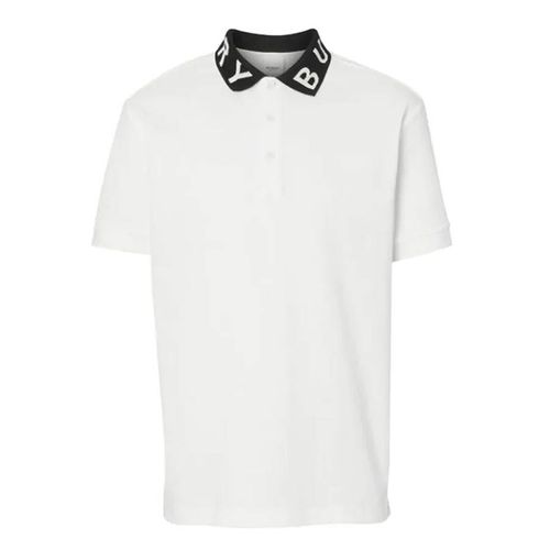 Áo Polo Burberry Logo Intarsia Cotton Piqué Polo Shirt In White Màu Trắng Size XL-1