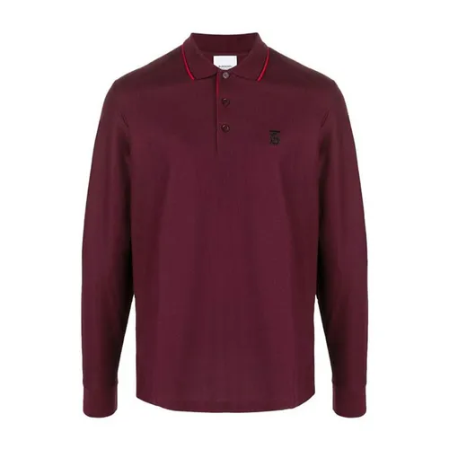 Áo Polo Dài Tay Burberry Men's Walton Pique Long-Sleeve Polo Shirt Màu Đỏ Size XS
