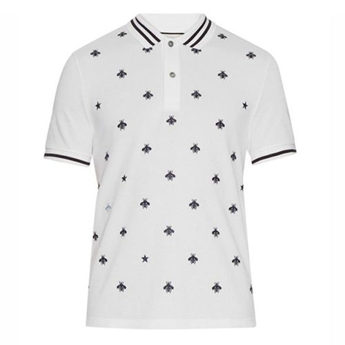 Áo Polo Gucci Men Bee And Star-Embroidered Cotton Polo Shirt Màu Trắng