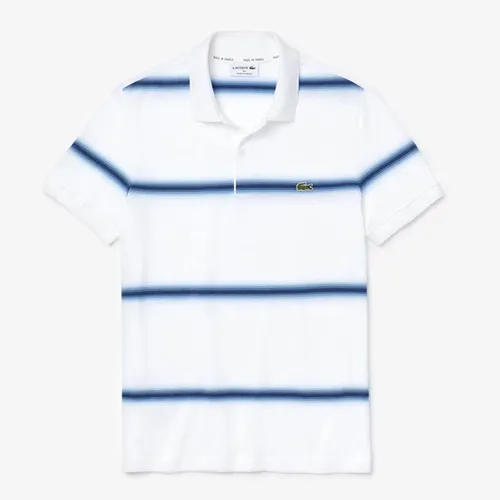 Áo Polo Lacoste Men's Made in France Regular Fit Cotton Piqué Polo Shirt Màu Trắng Kẻ Xanh Size M