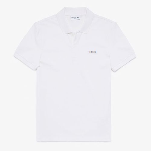 Áo Polo Lacoste Men's Short Sleeve Rainbow Block Logo Slim Fit Polo Shirt Màu Trắng Size L-1