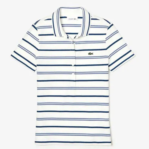 Áo Polo Lacoste Women's Slim Fit Striped Stretch Piqué Polo Shirt In White, Navy Blue Màu Trắng Xanh Size 40