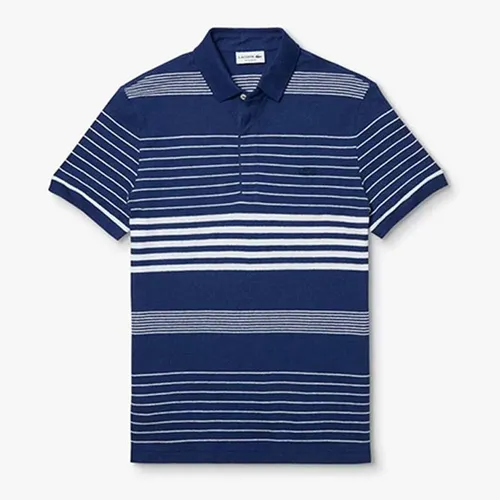 Áo Polo Men's Lacoste Striped Linen And Cotton Regular Fit Polo Shirt Màu Xanh Navy Size S