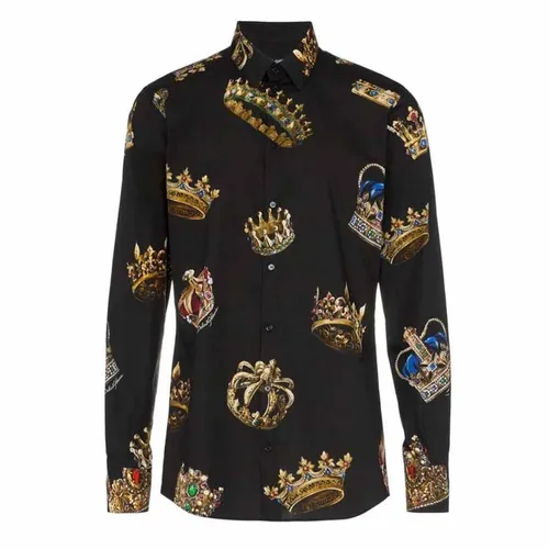 Áo Sơ Mi Nam Dolce & Gabbana D&G Crown Print Fitted Shirt Black Size 37