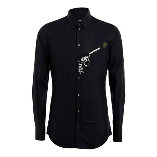 Áo Sơ Mi Nam Dolce & Gabbana D&G Men's Solid Color Shirt Màu Đen Size 37