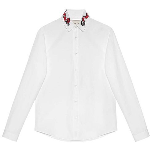 Áo Sơ Mi Gucci White Cotton Snake Embroidered Collar Duke Shirt Size 38