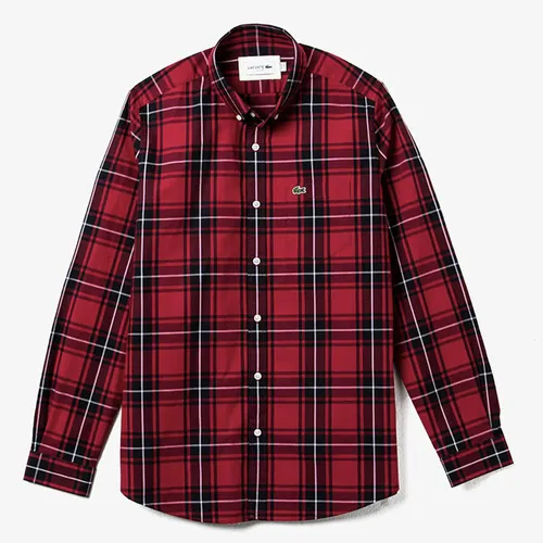 Áo Sơ Mi Lacoste Men's Erkek Slim Fit Ekose Desenli Bordo Gomlek Màu Đỏ Size 38