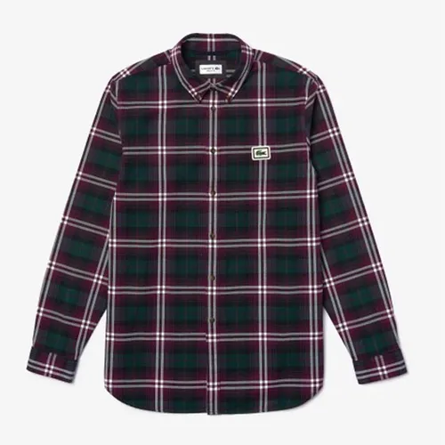 Áo Sơ Mi Lacoste Men's Regular Fit Checkered Flannel Overshirt CH0112-51 Xanh Phối Đỏ Size 38