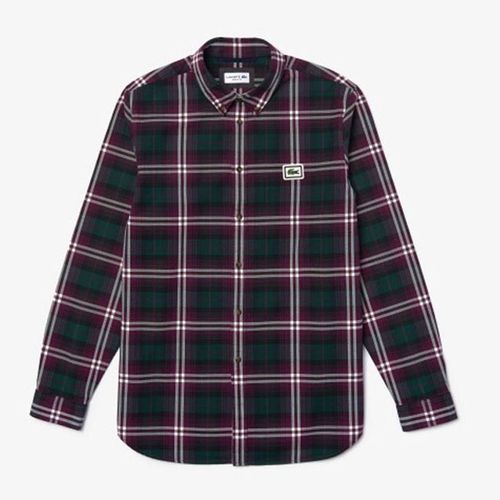 Áo Sơ Mi Lacoste Men's Regular Fit Checkered Flannel Overshirt CH0112-51 Xanh Phối Đỏ Size 39-1