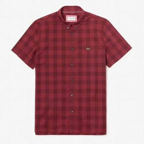Áo Sơ Mi Nam Lacoste Men's Regular Fit Check Cotton And Linen Shirt Màu Đỏ - Thời trang - Vua Hàng Hiệu
