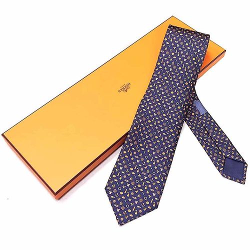 Cà Vạt Hermès Cravate Arcachon Marine Orange Blanc 606152 Màu Tím