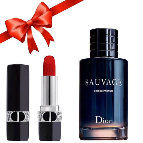 Combo Dior (Nước Hoa Sauvage EDP 100ml +  Son Rouge Velvet Màu 999 Màu Đỏ Tươi)