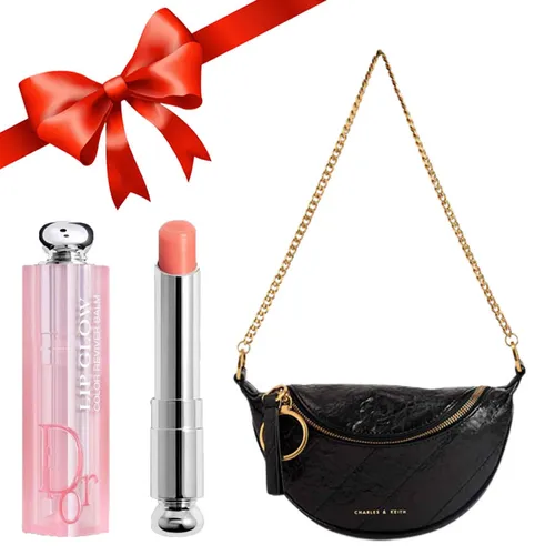 Combo Túi Nữ Charles & Keith CNK Half Moon CK2-80151064-3 Màu Đen + Son Dưỡng DIor Addict 004