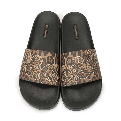 Dép Dolce & Gabbana Leopard-Print Logo Slides Màu Nâu-1