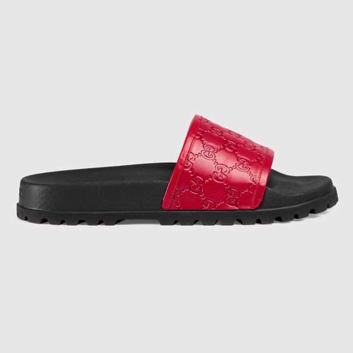 Dép Gucci Men's Black Signature Slide Sandal Màu Đỏ
 Size 40-1