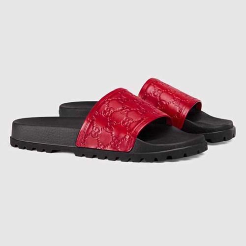 Dép Gucci Men's Black Signature Slide Sandal Màu Đỏ
 Size 40-3