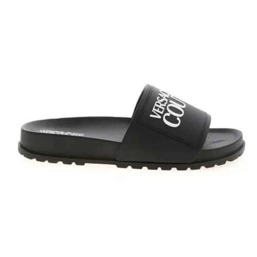 Dép Versace Có sẵn - Dép Nam Versace Jeans Couture Logo Slippers In Black Màu Đen Size 40 - Vua Hàng Hiệu