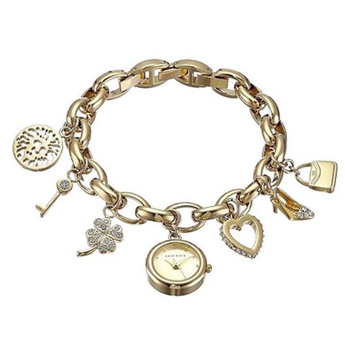 Đồng Hồ Dạng Lắc Anne Klein Women's 10-7604CHRM Swarovski Crystal Gold-Tone Charm Bracelet Watch