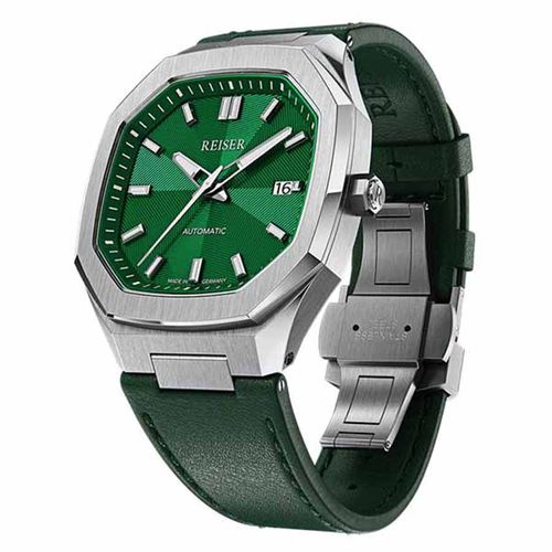 Đồng Hồ Nam Alpen Date Emerald Green Leather Strap Màu Xám Mặt Xanh Lá Cây-5