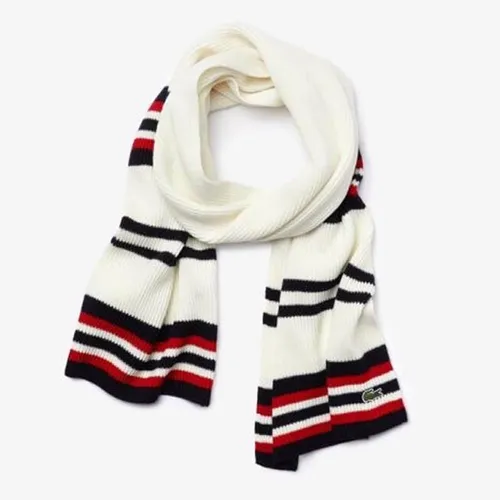 Khăn Len Lacoste Made In France Striped Ribbed Rectangular Wool Scarf