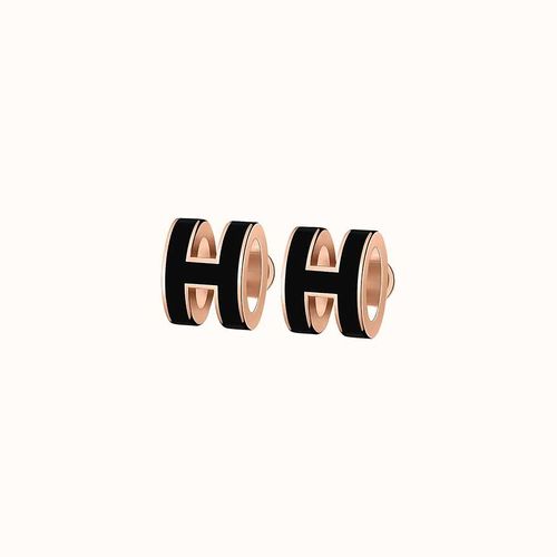 Khuyên Tai Hermès Mini Pop H earrings Màu Đen, Vàng Hồng